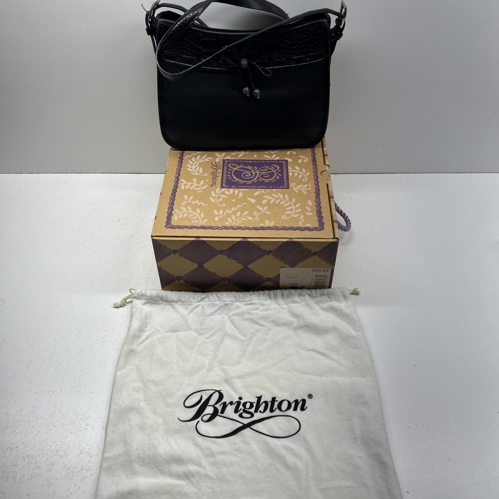 Brighton Emma Black Leather Shoulder Bag Purse With‎ Box Dust Bag EUC